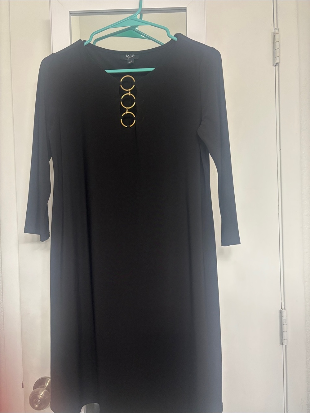 MSK Black Long-Sleeve Dress with Gold Ring Accents